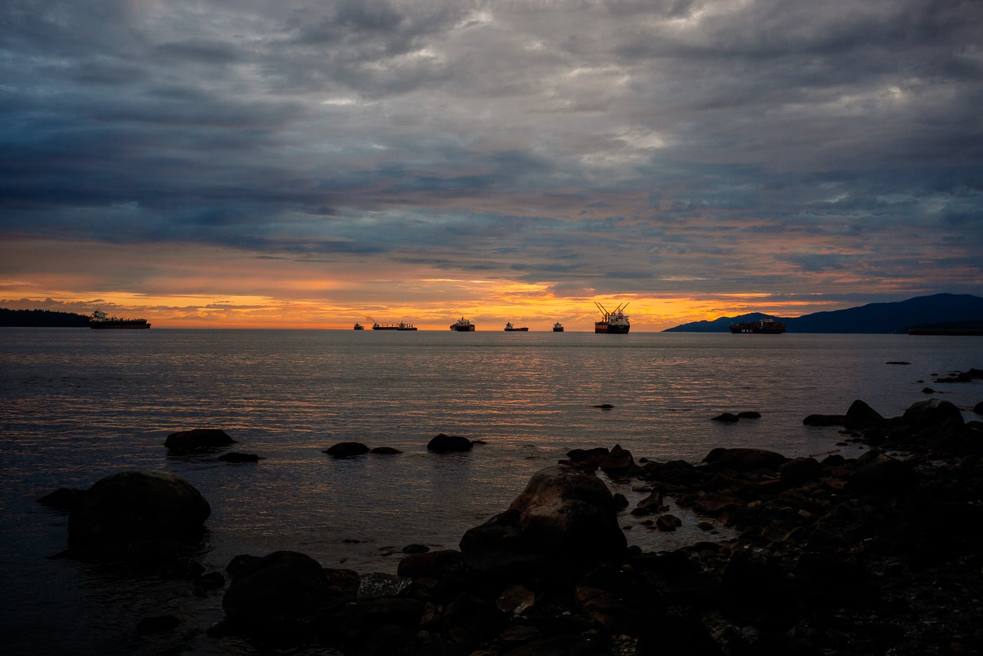 view over English Bay in Vancouver at sunset