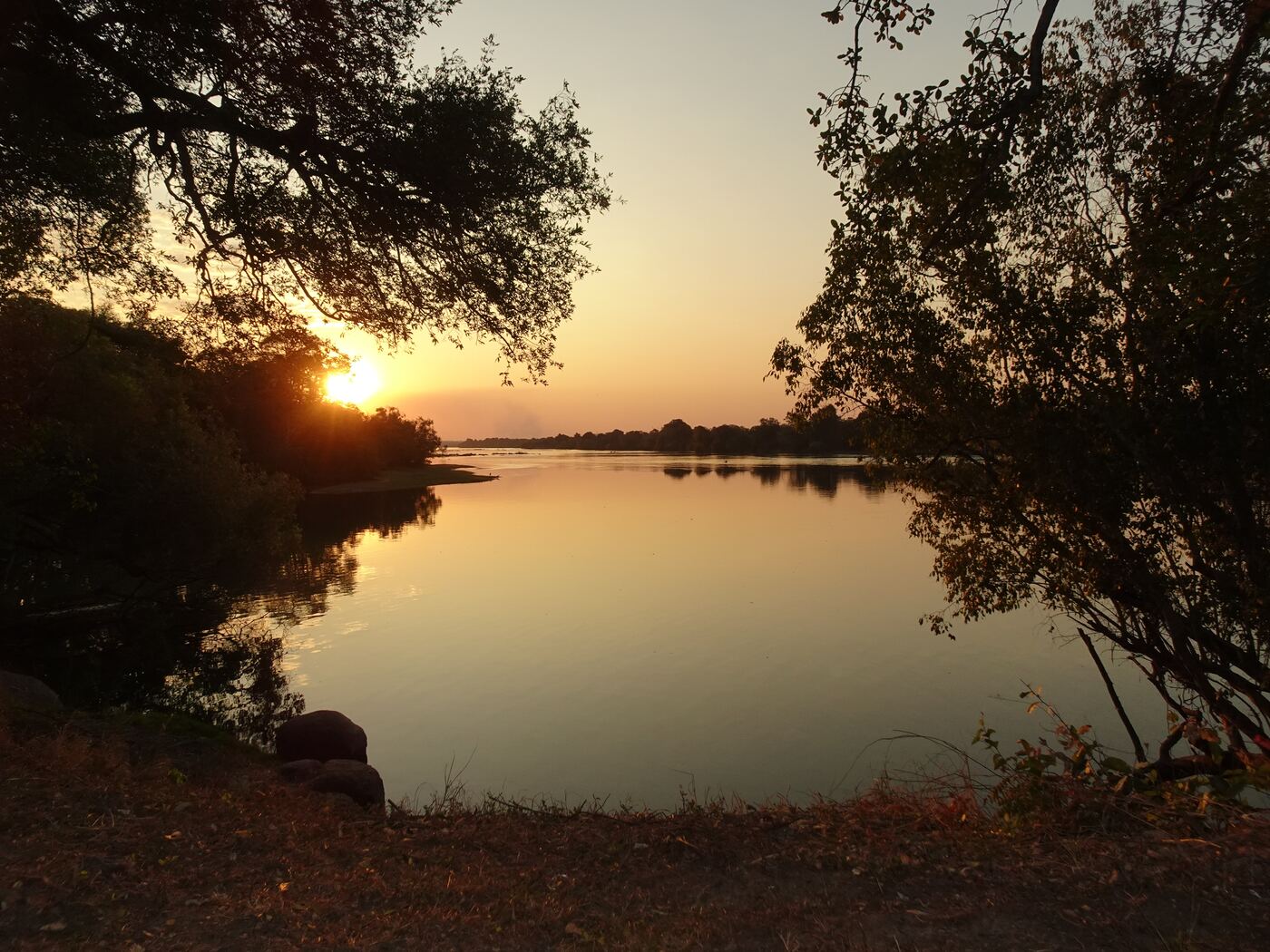 Sunset over river in Zambia