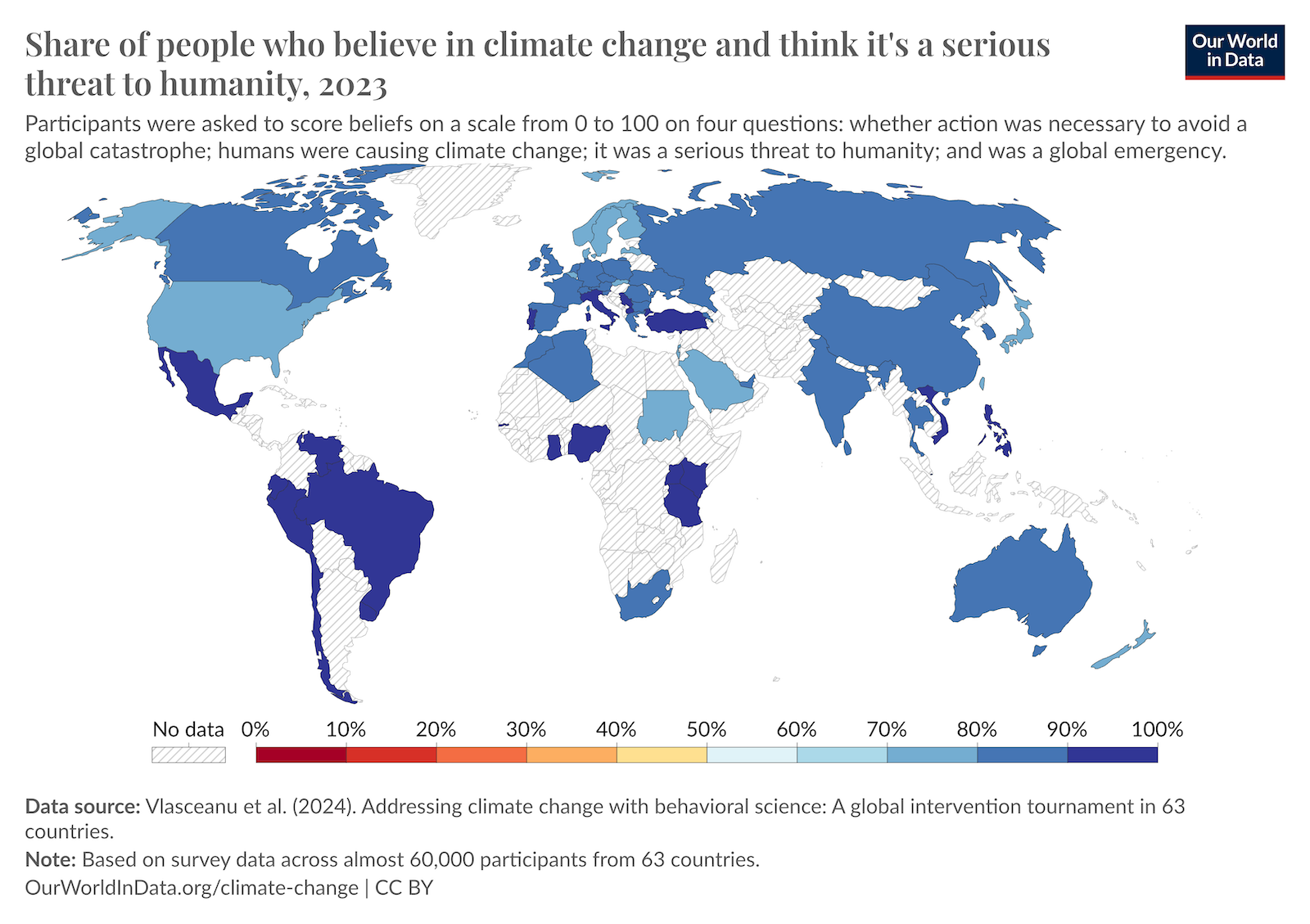 Our world in data map - people who believe in climate change