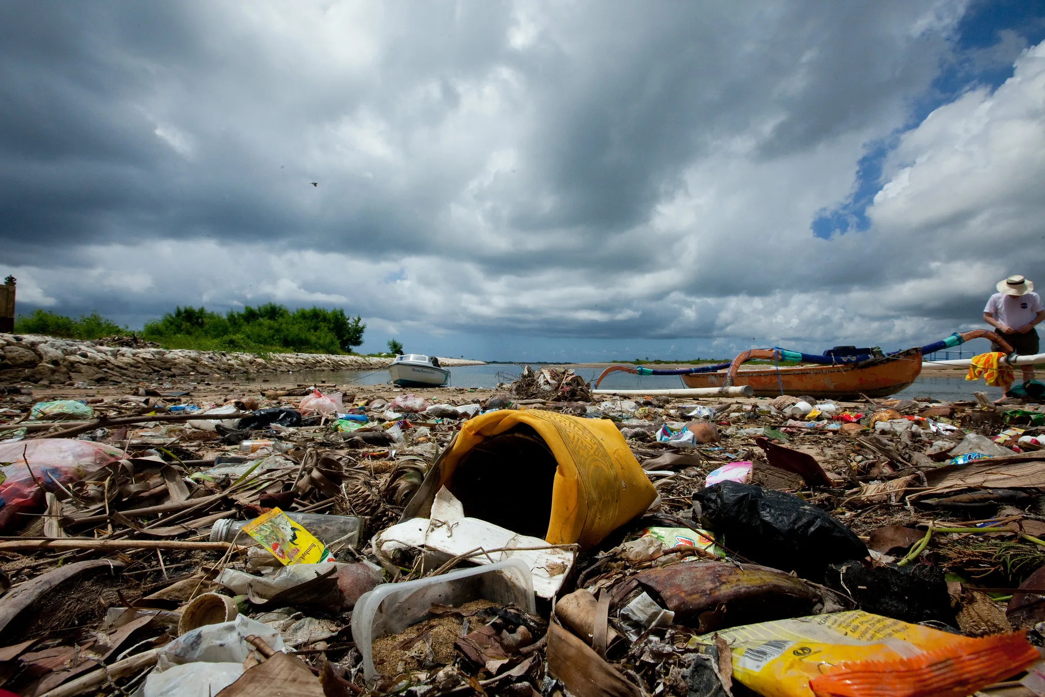 A littered beach in Bali, Indonesia