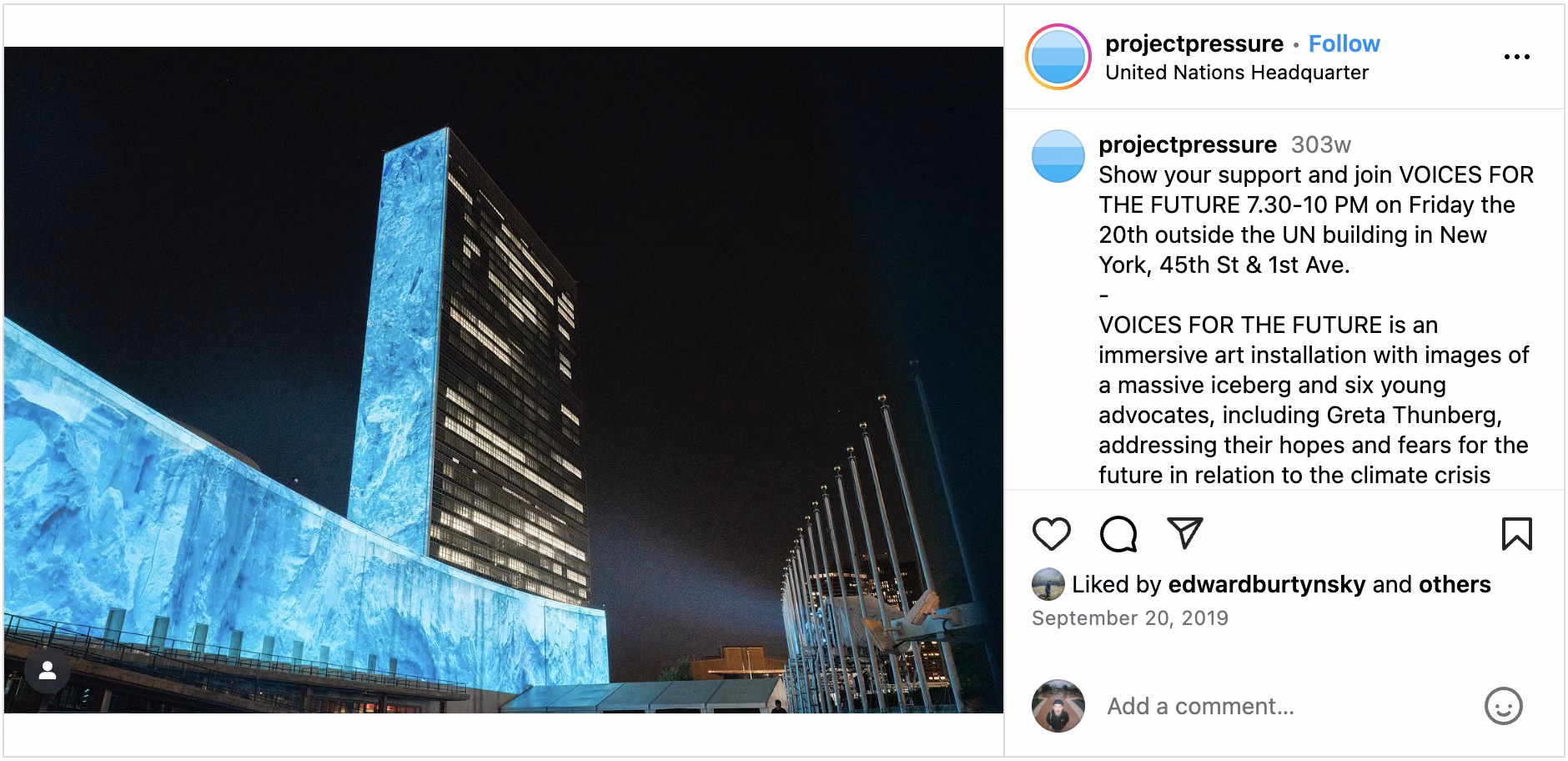 Iceberg projected on the side of a building