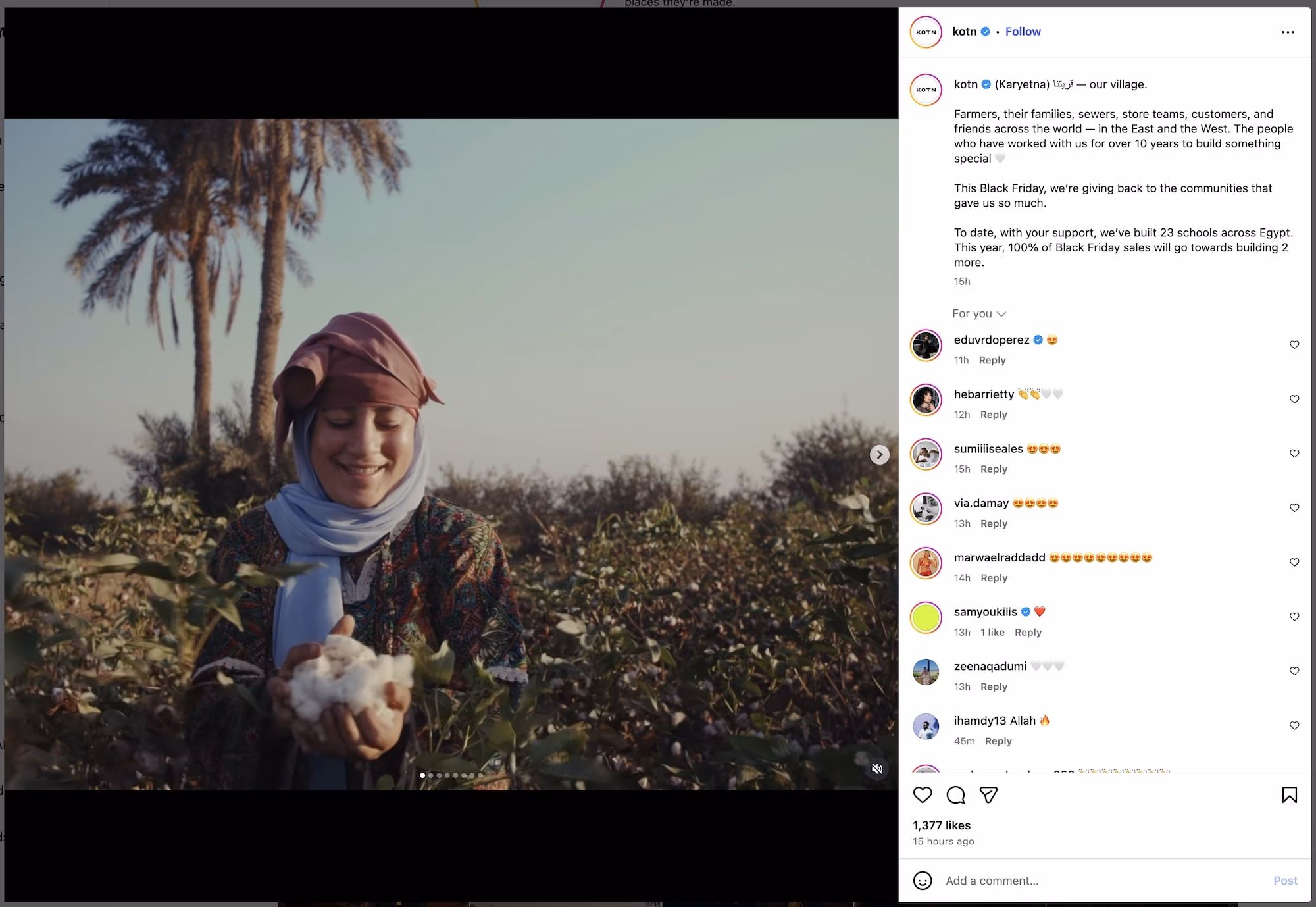 kotn green friday campaign on instagram