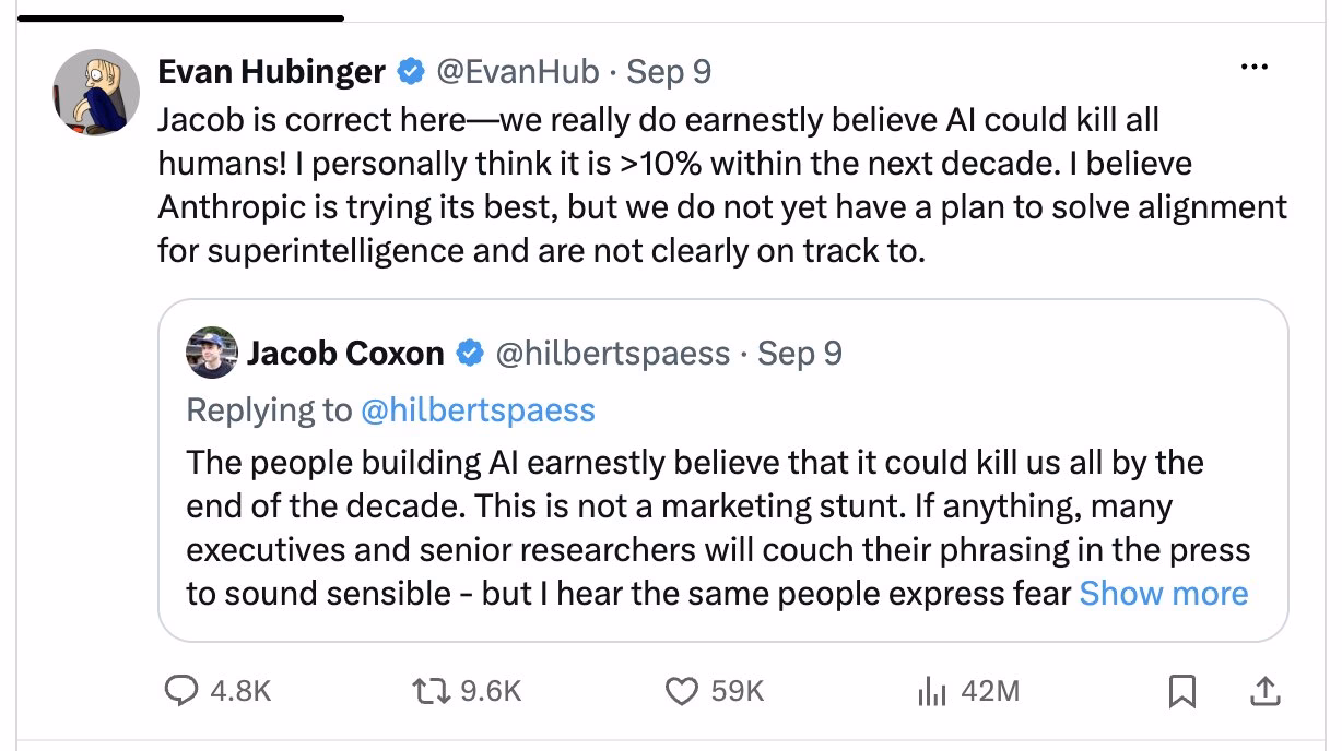 jacob coxon and evan hubinger on x about anthropic
